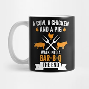 A Pig Chicken And A Cow Funny Barbecue BBQ Joke Grill Chef Mug